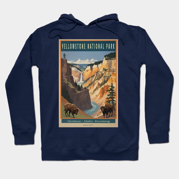 Yellowstone National Park Vintage Poster Hoodie by GreenMary Design